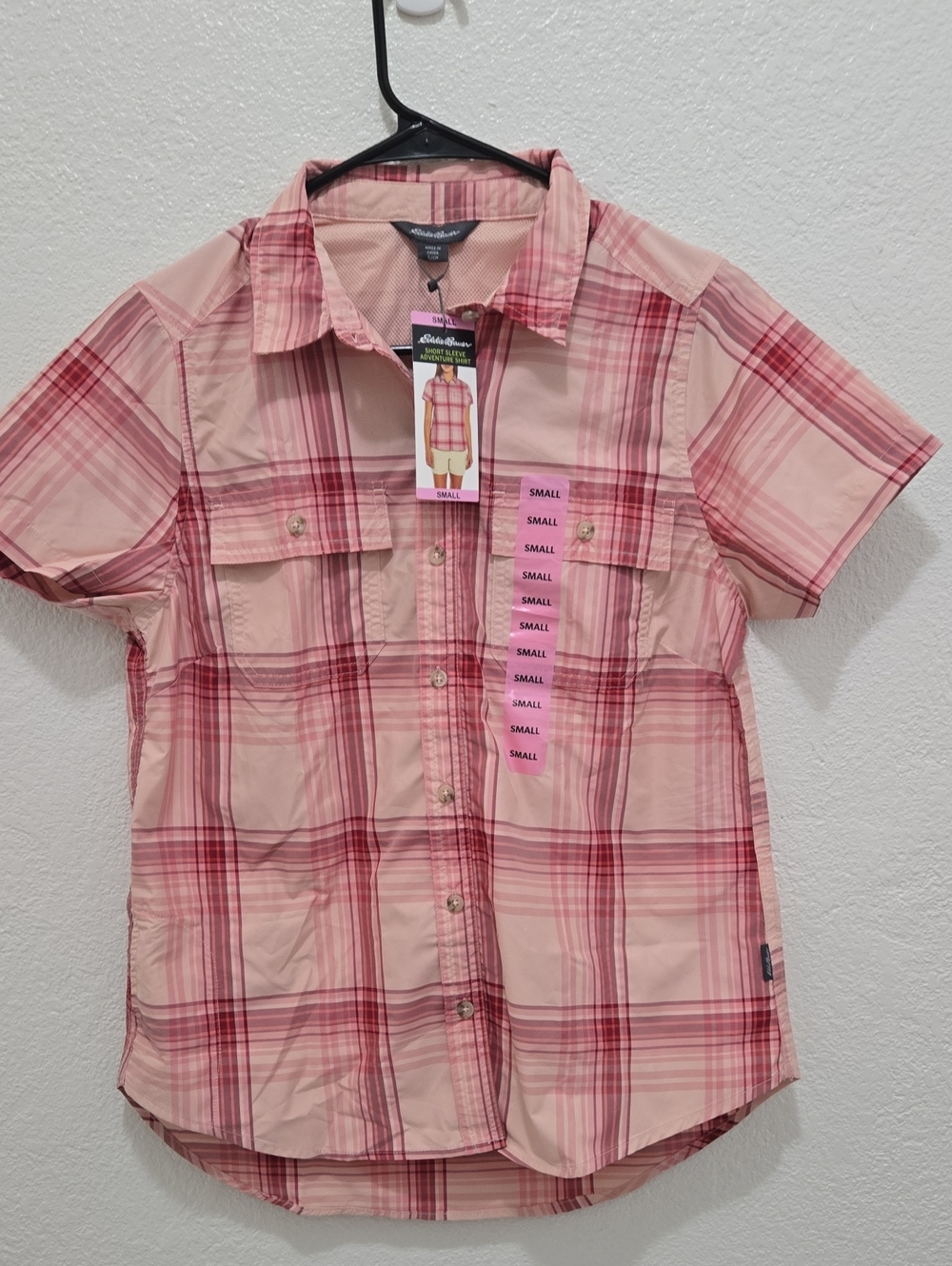 Eddie Bauer Men’s Pink Plaid Short-Sleeve Button-Down